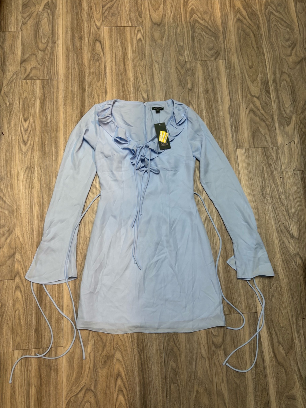wild fable Light Blue Long-Sleeve Ruffle Tie-Front Dress
